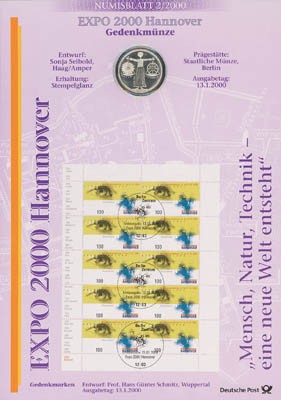 BRD Numisblatt 2/2000 EXPO 2000 Hannover