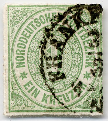 Norddeutscher Postbezirk MiNr. 7 o 1 Kreuzer / gelblichgrün