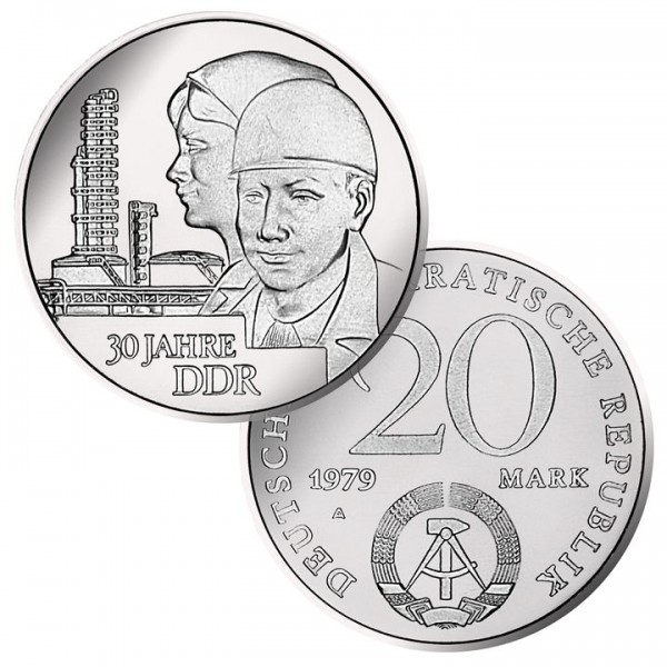 DDR Münze 1979, 20 M, st 30 Jahre DDR