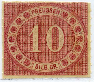 Preußen MiNr. 20 ** 10 Sgr dkl.rosarot/ durchst.