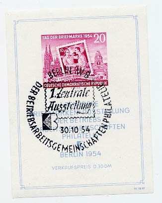 DDR Bl. 10 XII o MiNr. 445B Briefmarkenausstellung Berlin 1954