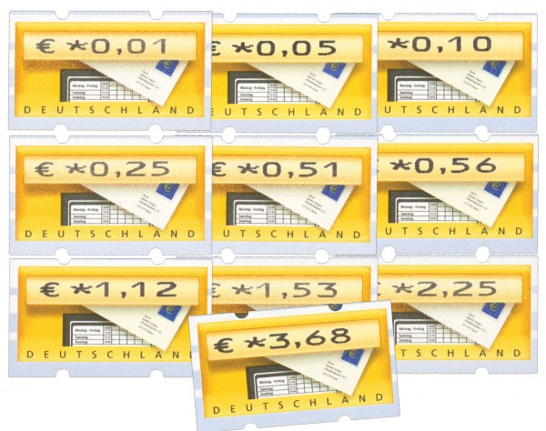 BRD ATM 5.1.VS1 ** "Briefkasten" von 2002 10 Werte, 0,01€ - 3,68€