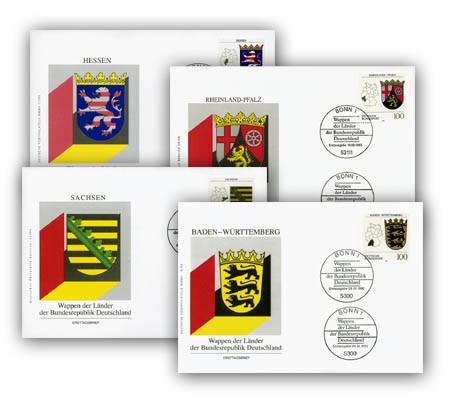 BRD Set Wappen-FDC (15 Stück) Baden-Württemberg bis Schleswig Holstein,o. Thürin