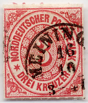 Norddeutscher Postbezirk MiNr. 9 o 3 Kreuzer / rötlichkarmin
