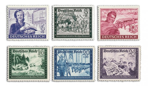 Dt. Reich MiNr. 888/93 ** Kameradschaftsblock der Dt. Reichspost