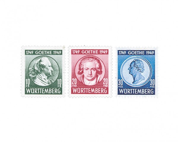 Franz.Zone Wü./Hz. MiNr. 44/46 ** 200.Geburtstag J.W.v.Goethe