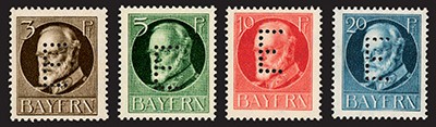 Bayern Dienstmarken MiNr. 12/15 ** Pf Werte / mit eingelochtem E / gezähnt