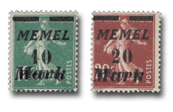 Memelgebiet MiNr. 108/109 ** Freimarken Frankreich mit Aufdruck