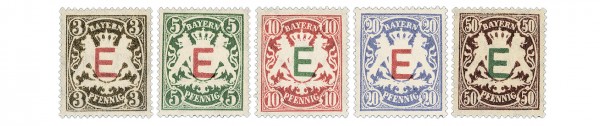 Bayern Dienstmarken MiNr. 1/5 ** Pf Werte / mit Aufdruck E / gezähnt