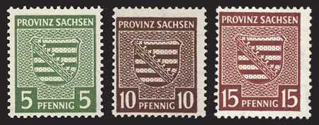 SBZ Prov.Sa. MiNr. 75Yb,78Yb, 80Yb ** gepr. Farben-Set, FM 5 Pf Provinzwappen mit Wz. Y