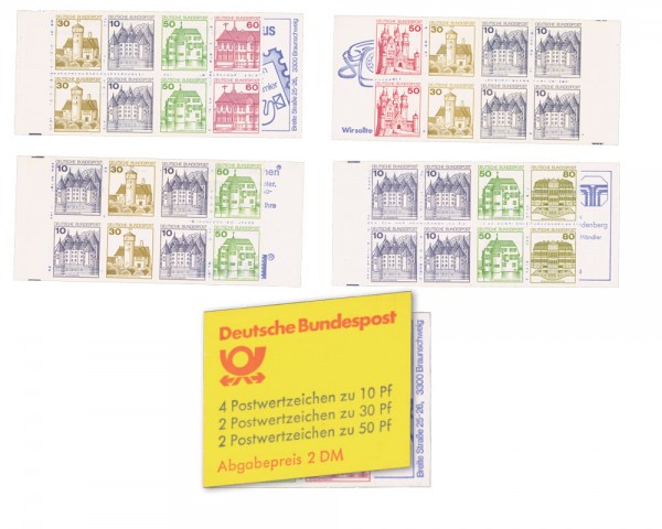 BRD Heftchen-Set Burgen & Schlösser Mi-Nr. 21, 22I, 23, 24 **