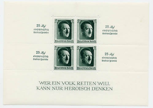 Dt. Reich Bl. 9 MiNr. 648 ** Hitler-Block/Kulturspende