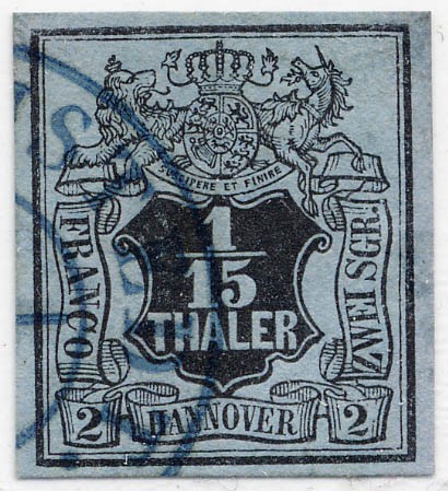 Hannover MiNr. 4 o 1/15 Thaler- 2Sgr. / graublau