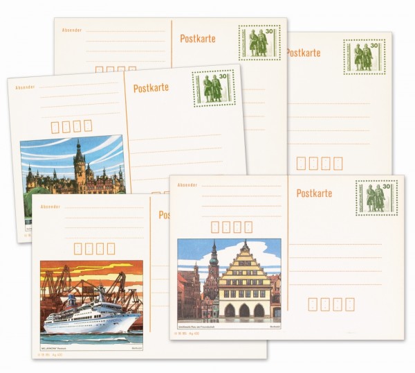 DDR 5 Postkarten-Ganzs. Goethe-Schiller Denkmal P 107-109 * in DM-Währung